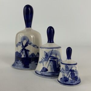 Vintage‎ Delft Blue Windmill Floral Scene Bell Set Holland Dutch